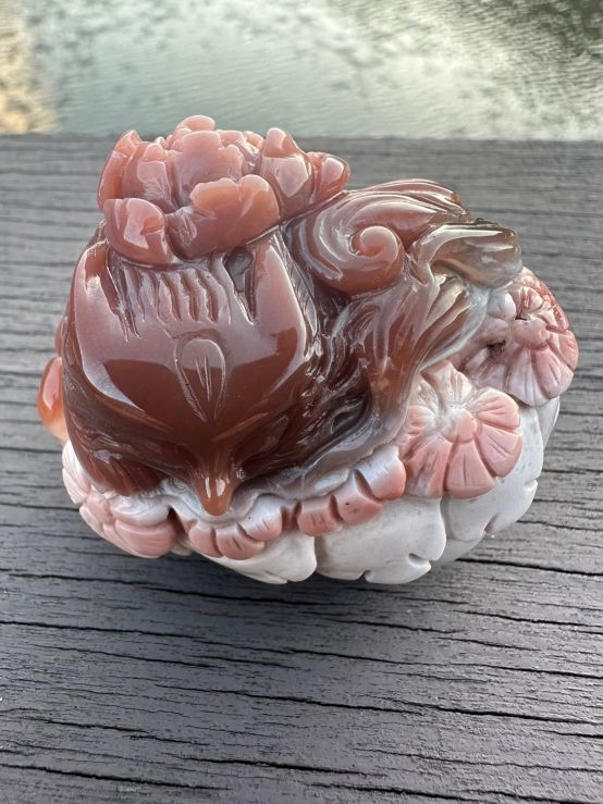 純手工雕 阿拉善 荷花睡狐 擺件 東北五仙 狐仙