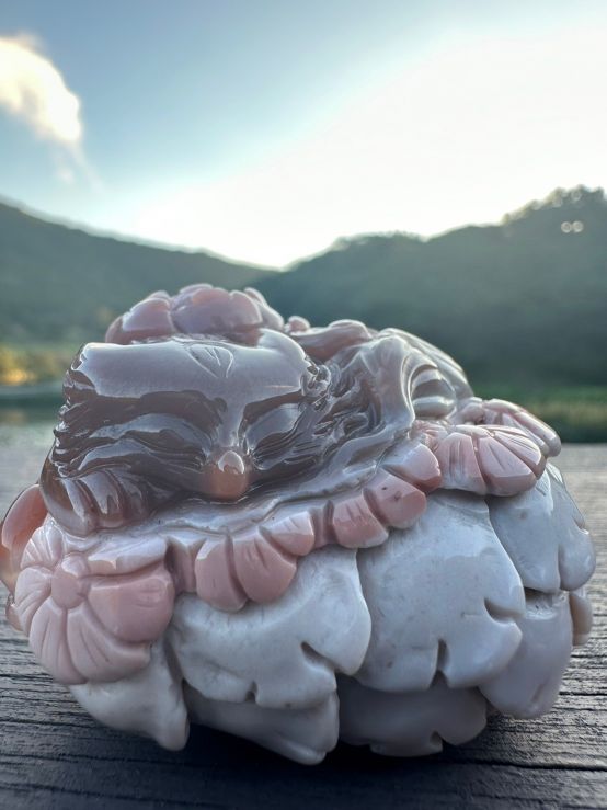 純手工雕 阿拉善 荷花睡狐 擺件 東北五仙 狐仙