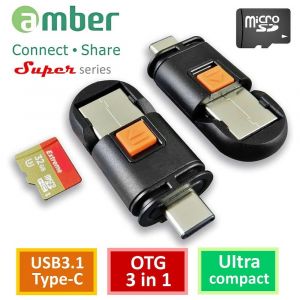 amber 高傳輸 micro SD記憶卡三合一OTG 雙面接頭讀卡機