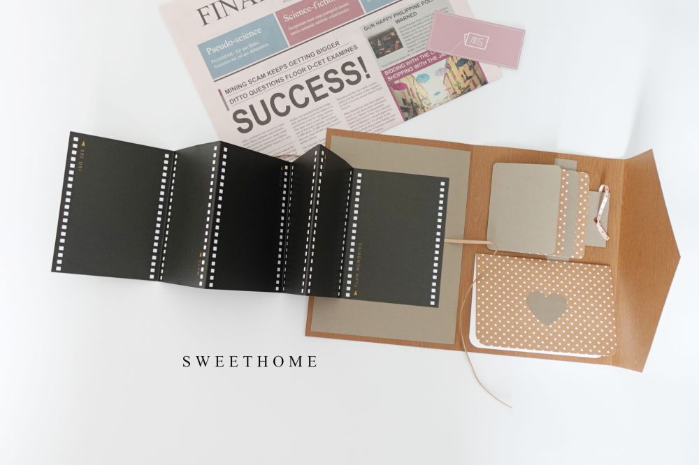 ｜現貨｜奶茶信封造型機關三折手工卡片書