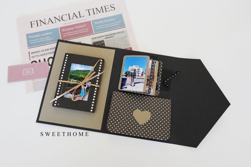 ｜現貨｜黑色信封造型機關三折手工卡片書