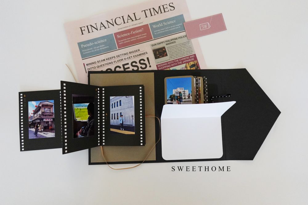 ｜現貨｜黑色信封造型機關三折手工卡片書