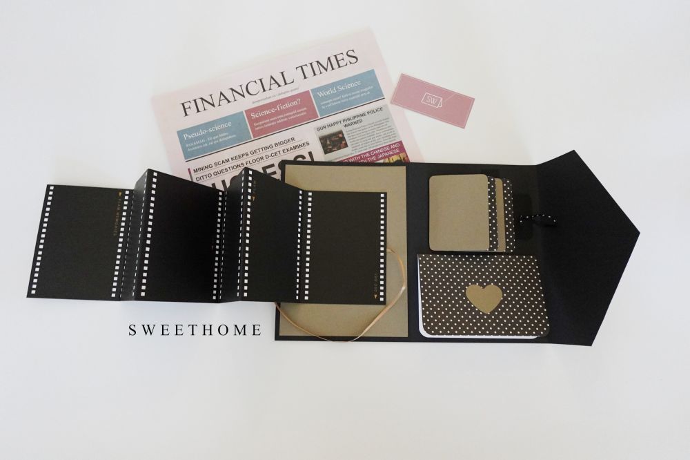 ｜現貨｜黑色信封造型機關三折手工卡片書