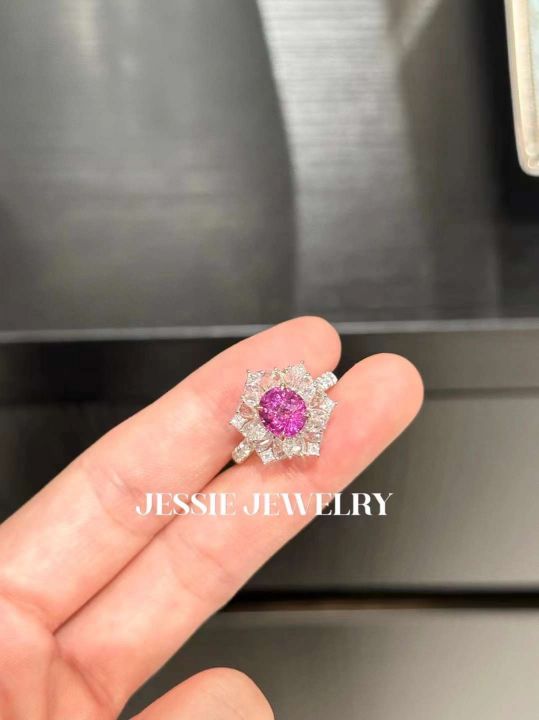 立體白蓮花鑲嵌彩寶戒指