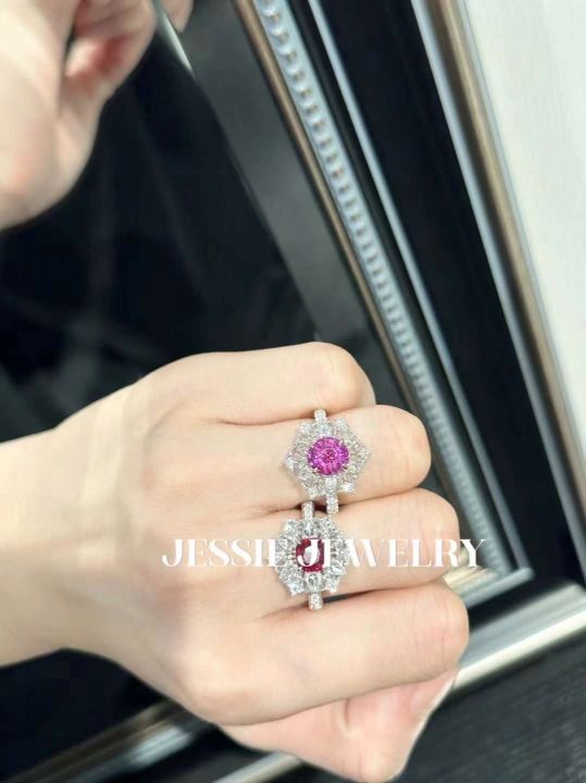 立體白蓮花鑲嵌彩寶戒指