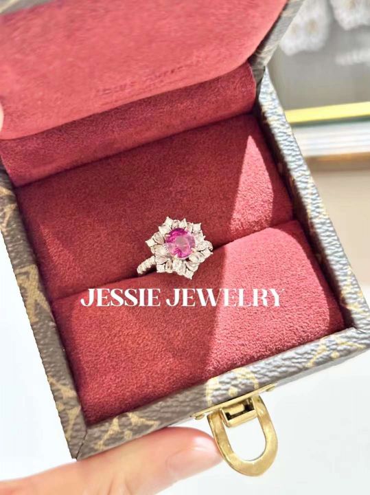 立體白蓮花鑲嵌彩寶戒指