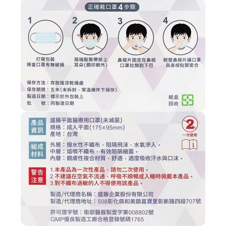 盛籐 成人平面醫療口罩 純色系列組